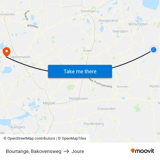 Bourtange, Bakovensweg to Joure map
