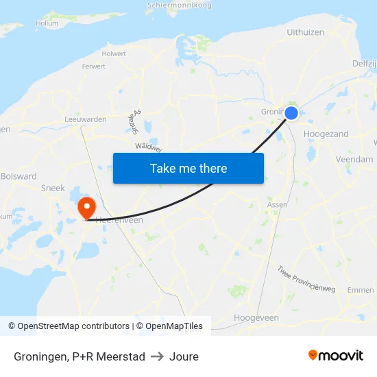 Groningen, P+R Meerstad to Joure map