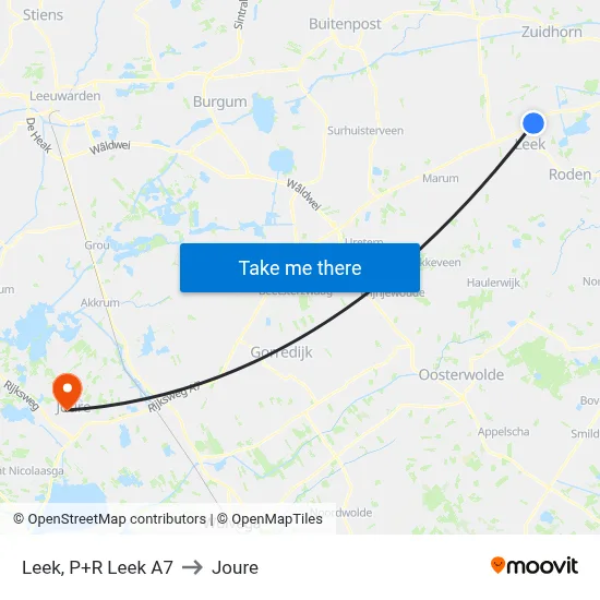 Leek, P+R Leek A7 to Joure map