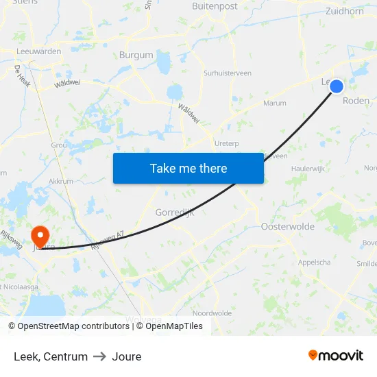 Leek, Centrum to Joure map