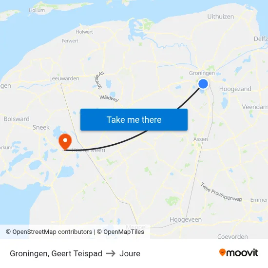 Groningen, Geert Teispad to Joure map