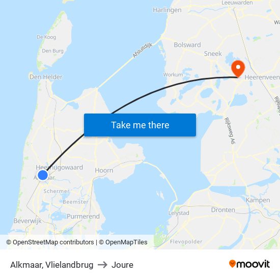 Alkmaar, Vlielandbrug to Joure map