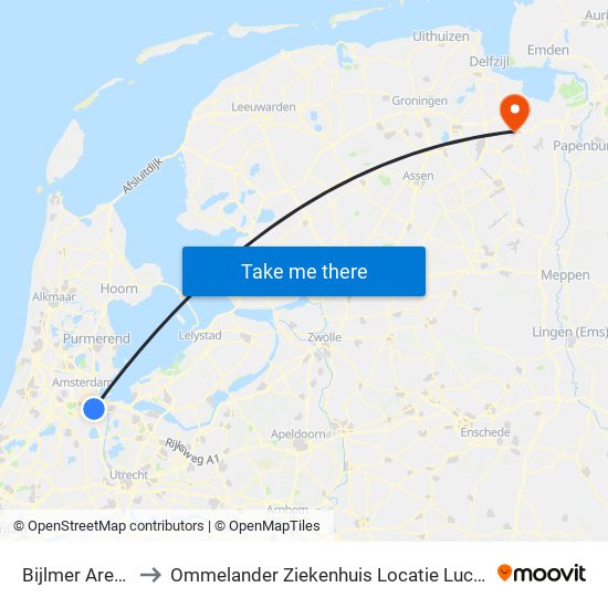 Bijlmer Arena to Ommelander Ziekenhuis Locatie Lucas map