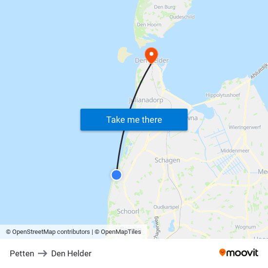 Petten to Den Helder map