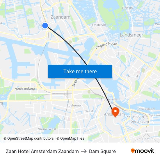Zaan Hotel Amsterdam Zaandam to Dam Square map