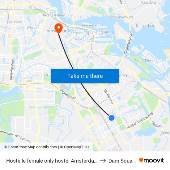 Hostelle female only hostel Amsterdam to Dam Square map
