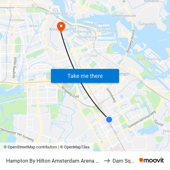 Hampton By Hilton Amsterdam Arena Boulevard to Dam Square map