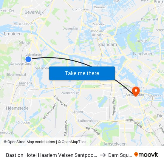 Bastion Hotel Haarlem Velsen Santpoort Noord to Dam Square map