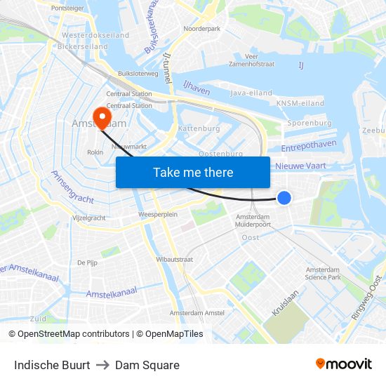 Indische Buurt to Dam Square map