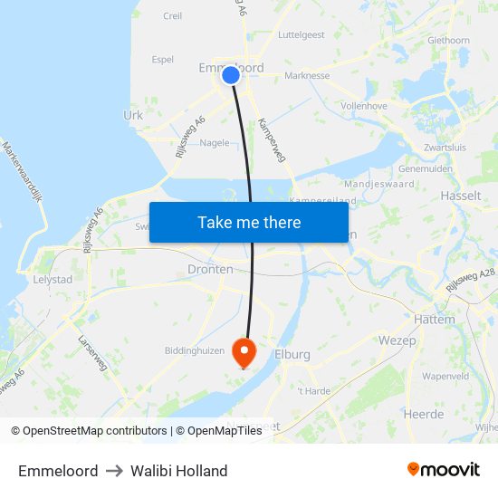Emmeloord to Walibi Holland map