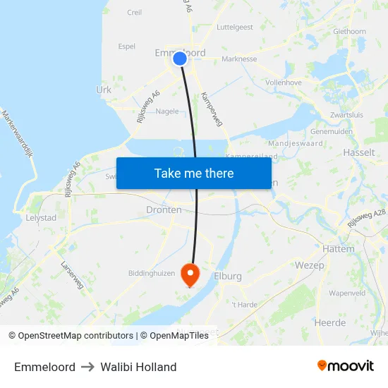 Emmeloord to Walibi Holland map