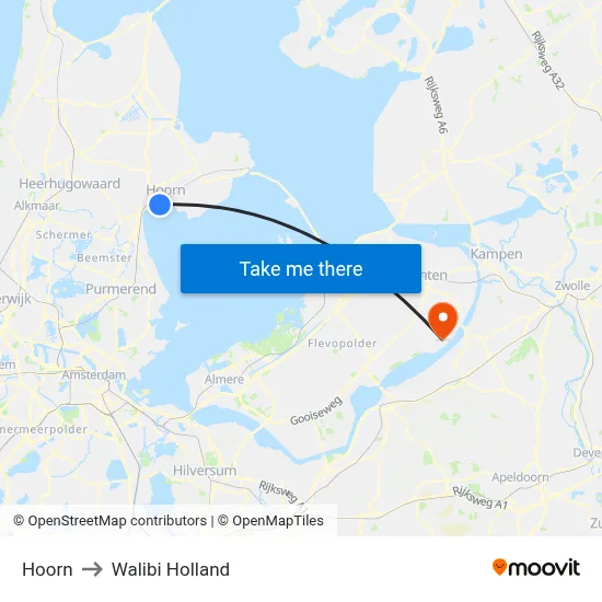 Hoorn to Walibi Holland map