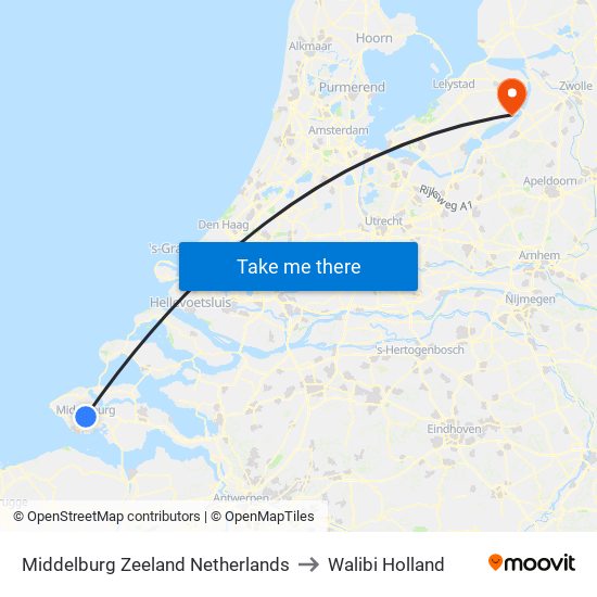 Middelburg Zeeland Netherlands to Walibi Holland map