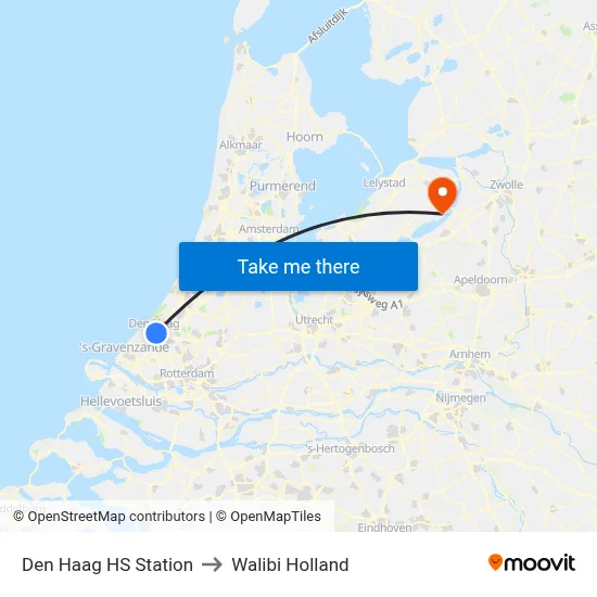 Den Haag HS Station to Walibi Holland map