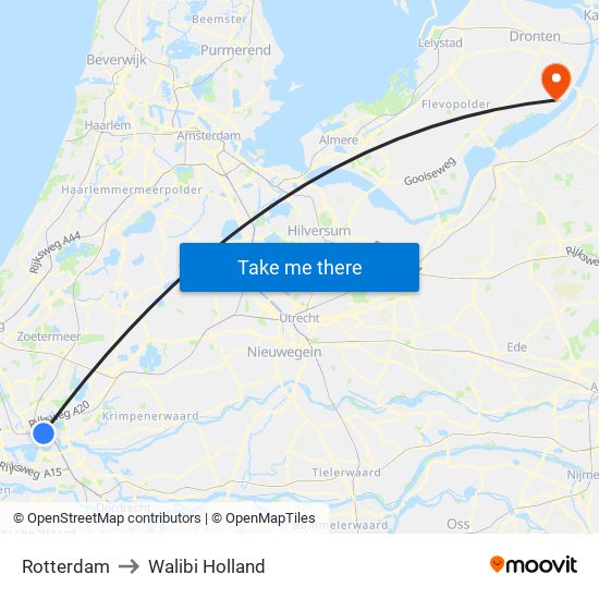 Rotterdam to Walibi Holland map