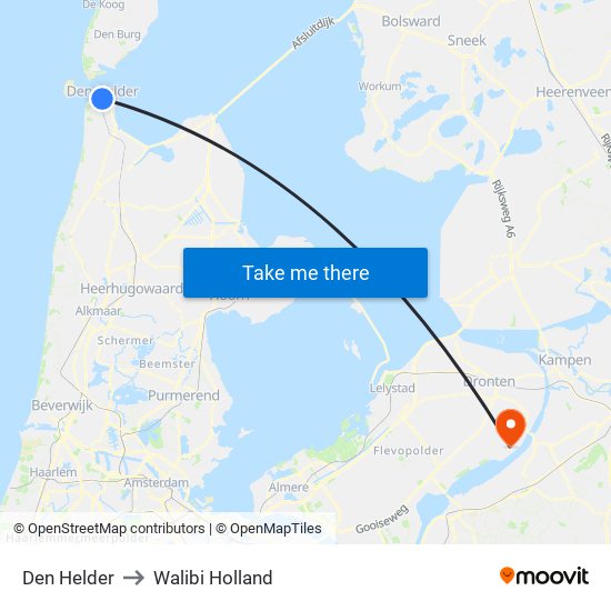 Den Helder to Walibi Holland map