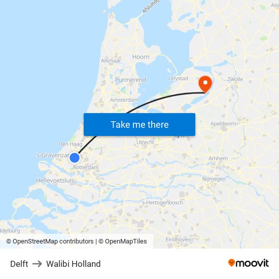 Delft to Walibi Holland map