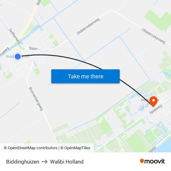 Biddinghuizen to Walibi Holland map