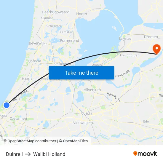 Duinrell to Walibi Holland map