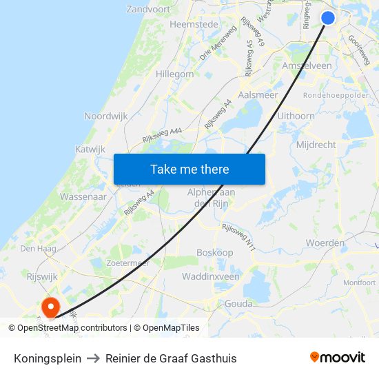 Koningsplein to Reinier de Graaf Gasthuis map