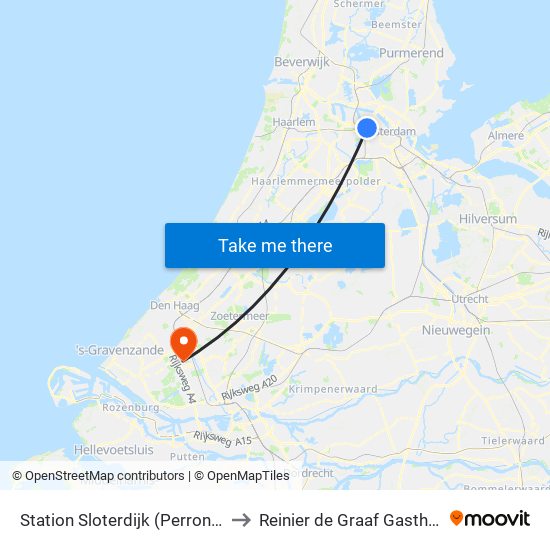 Station Sloterdijk (Perron N) to Reinier de Graaf Gasthuis map