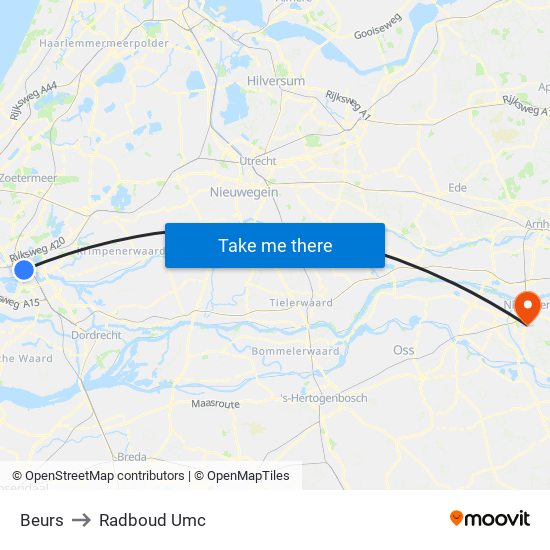 Beurs to Radboud Umc map