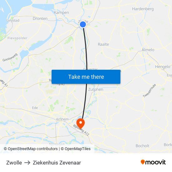 Zwolle to Ziekenhuis Zevenaar map