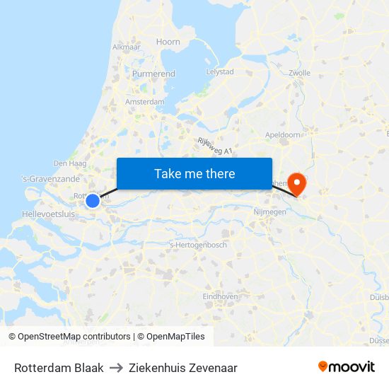 Rotterdam Blaak to Ziekenhuis Zevenaar map