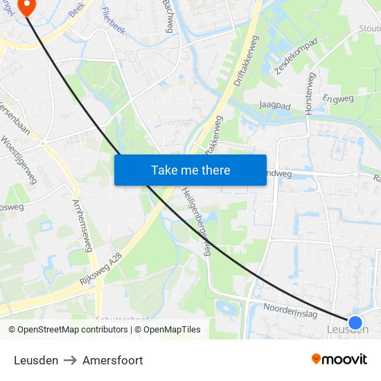 Leusden to Amersfoort map