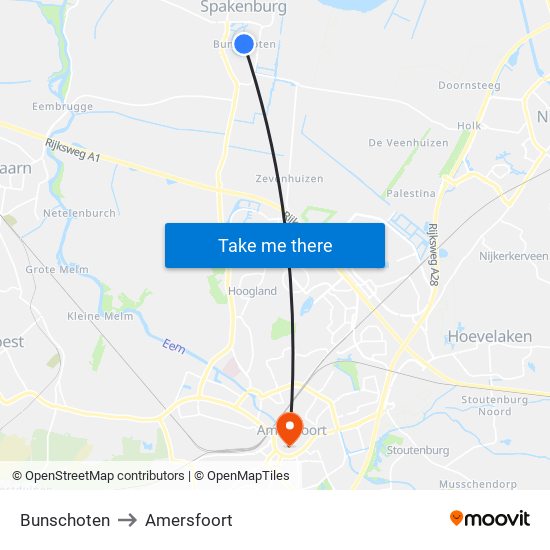 Bunschoten to Amersfoort map