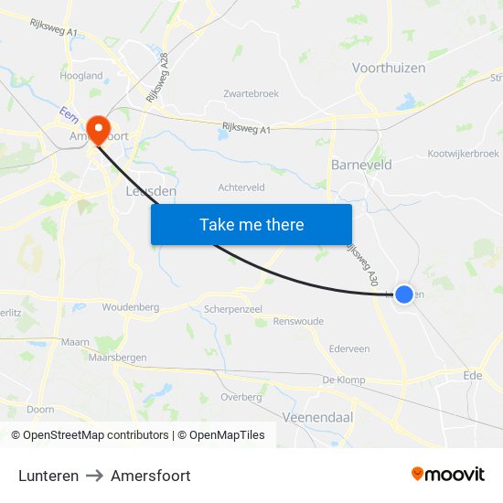 Lunteren to Amersfoort map