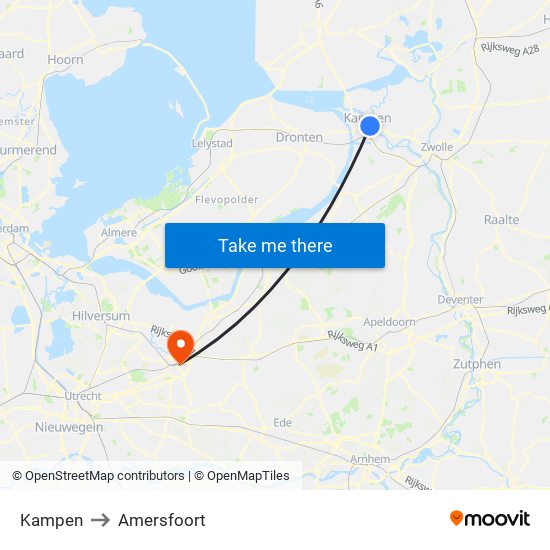 Kampen to Amersfoort map