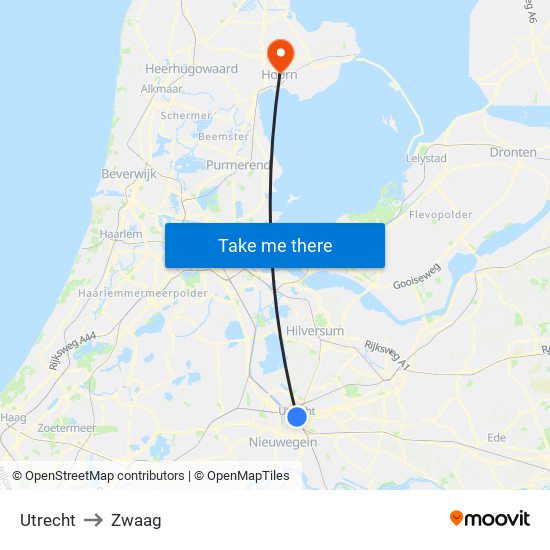 Utrecht to Zwaag map