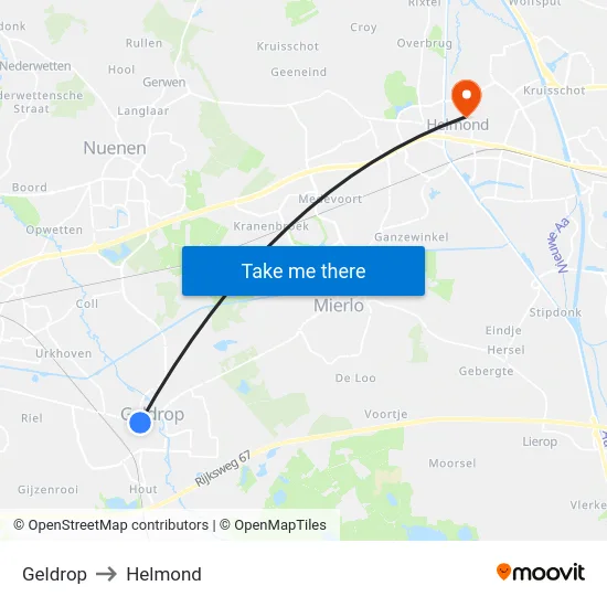 Geldrop to Helmond map