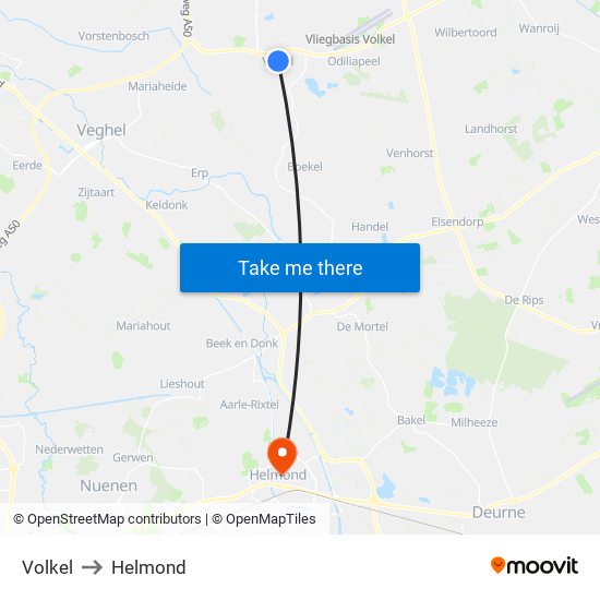 Volkel to Helmond map