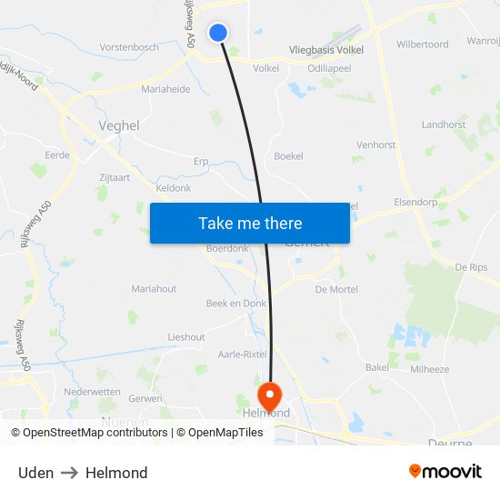 Uden to Helmond map