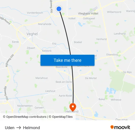 Uden to Helmond map