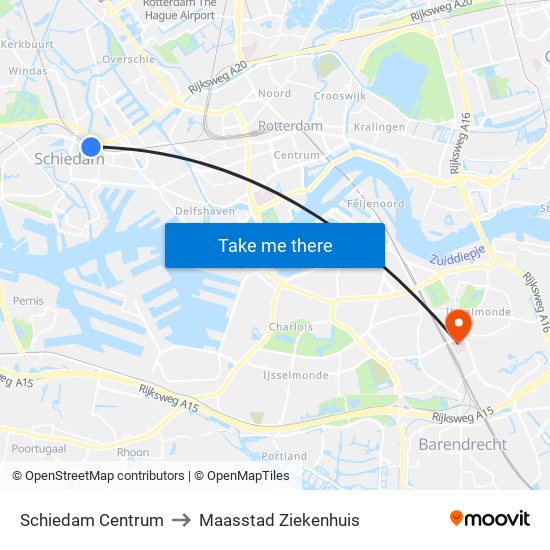 Schiedam Centrum to Maasstad Ziekenhuis map