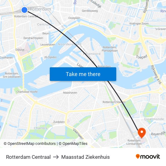 Rotterdam Centraal to Maasstad Ziekenhuis map