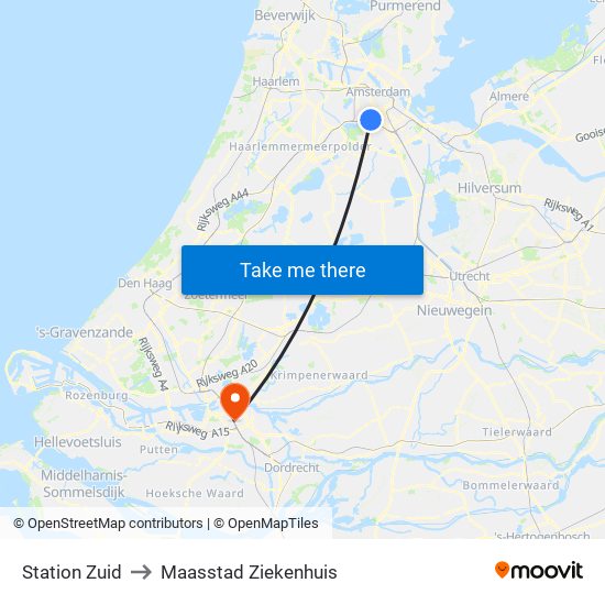 Station Zuid to Maasstad Ziekenhuis map