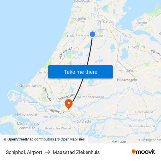 Schiphol, Airport to Maasstad Ziekenhuis map