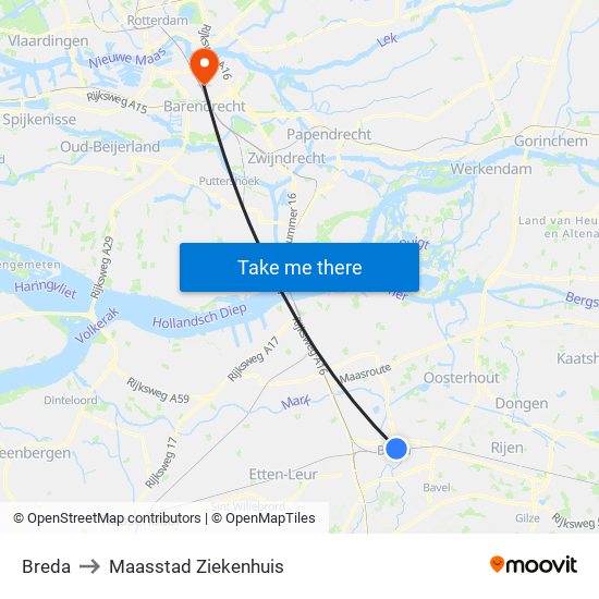 Breda to Maasstad Ziekenhuis map