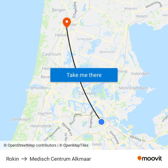 Rokin to Medisch Centrum Alkmaar map