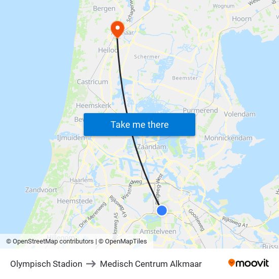 Olympisch Stadion to Medisch Centrum Alkmaar map