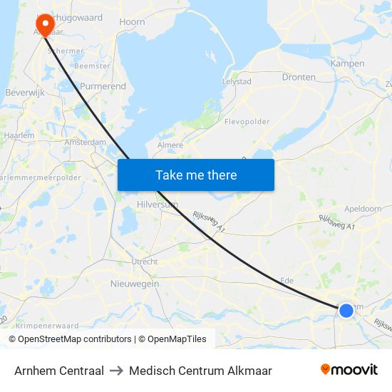Arnhem Centraal to Medisch Centrum Alkmaar map