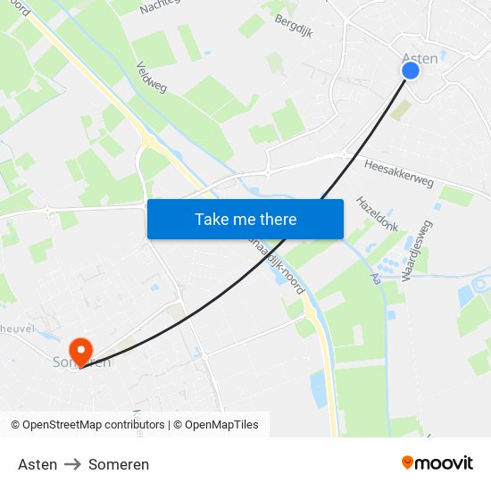 Asten to Someren map