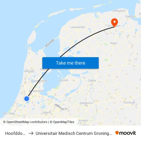 Hoofddorp to Universitair Medisch Centrum Groningen map