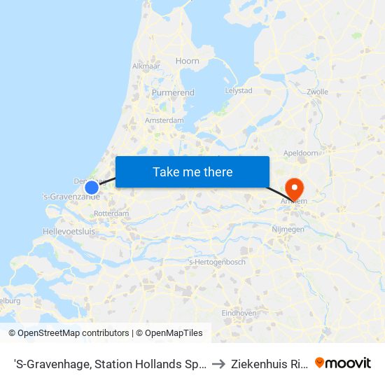 'S-Gravenhage, Station Hollands Spoor (Perron A) to Ziekenhuis Rijnstate map