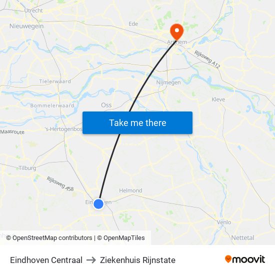 Eindhoven Centraal to Ziekenhuis Rijnstate map