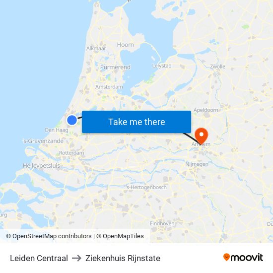 Leiden Centraal to Ziekenhuis Rijnstate map